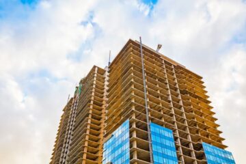 Large building under construction.